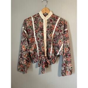 Vintage Right On by Estivo Womens Crop Top Large Floral Mesh Sheer Boho Mod 70s